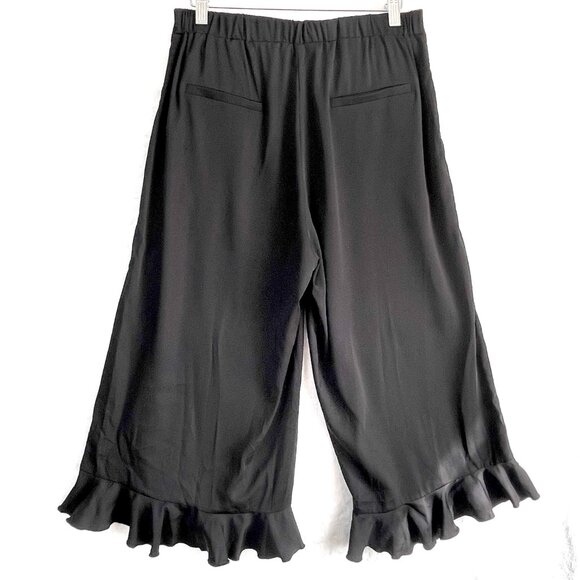 Bebe Pants Womens M Black Satin Wide Leg Cropped Ruffle Hem Boho Lagenlook - Picture 5 of 13